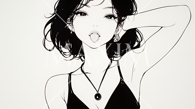 舌を出して陽気におどけている若い女性（シンプルな色使い）