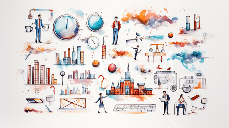 色々なビジネスシーン要素：落書きのような表現