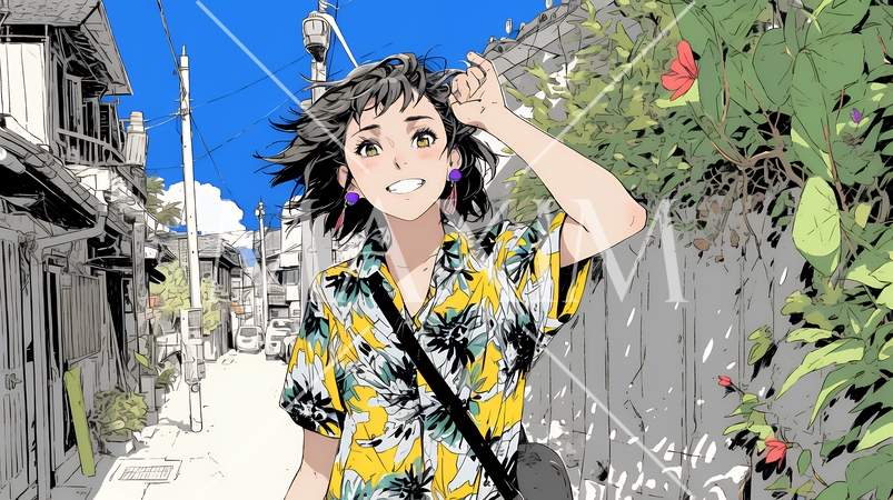 沖縄を一人旅している若い女性