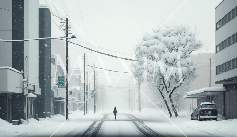 東京の雪の日の朝の静寂