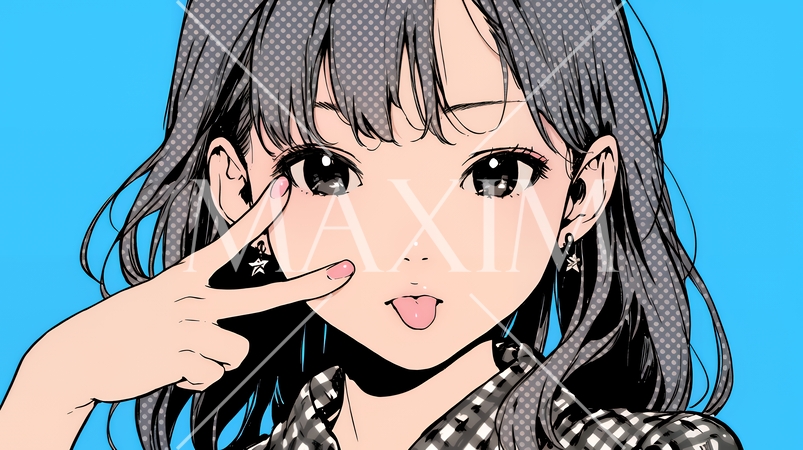 舌を出しておどけている若い女性