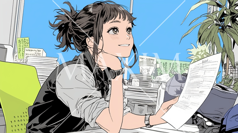 書類の確認をしている若い女性