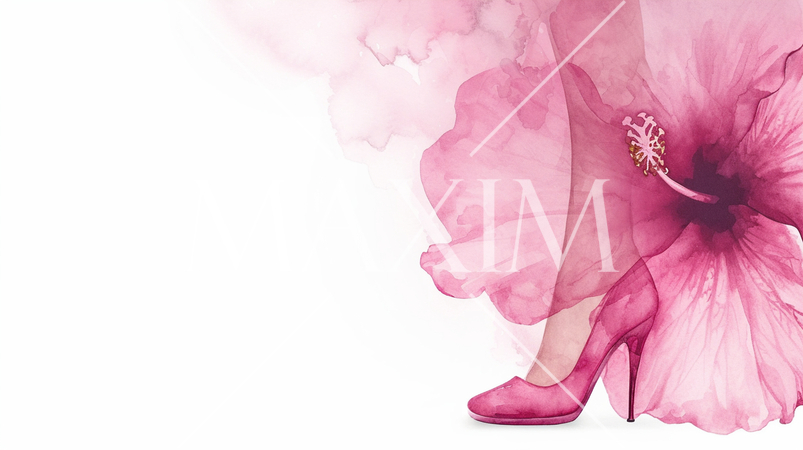 赤いハイビスカスと女性の足の水彩画