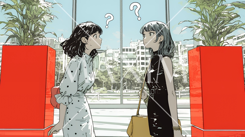 互いに相手の意見を十分に理解できないまま対話を続ける二人のビジネスウーマン