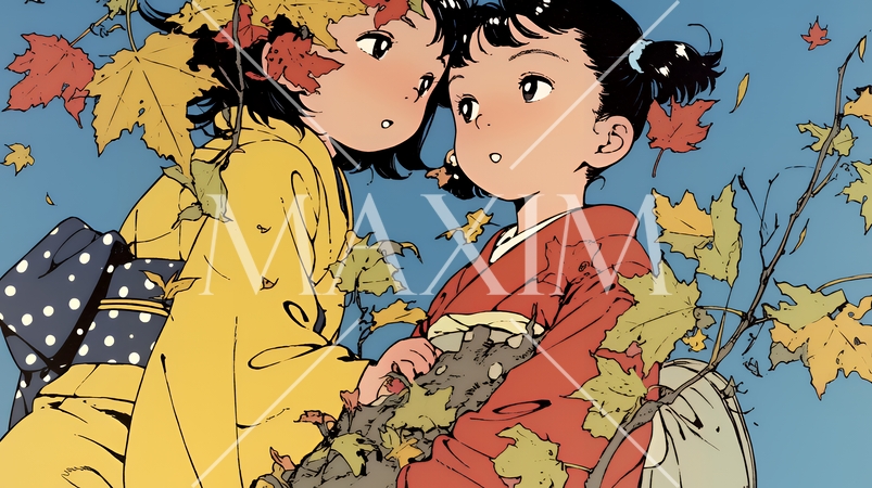 紅葉と双子の女子