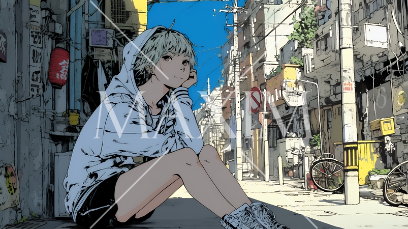 都会の治安の悪そうな場所にいる若い女性