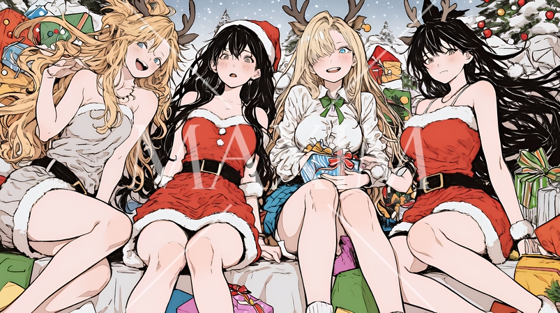 クリスマスファッションの若い女性