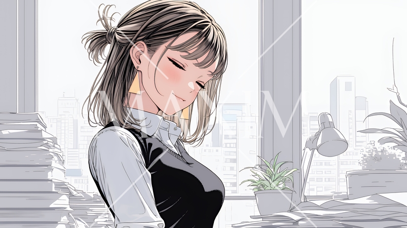 ミスやトラブルを反省して謝る若い女性｜申し訳なさそうな表情のビジネスイメージイラスト