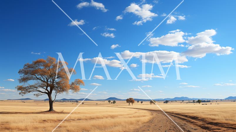 秋の草原と青空の精緻CG画