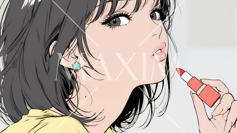 化粧をしている（口紅をつけている）若い女性