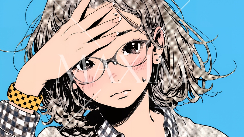 額に手を当てて「困ったな」ポーズをしている若い女性