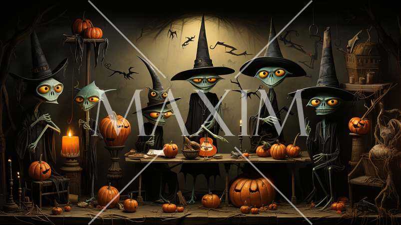 キュービズムな表現のハロウィンパーティ