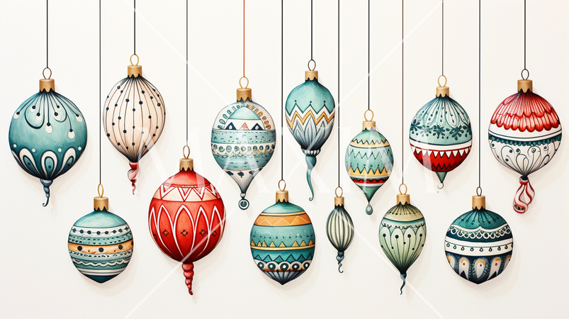 クリスマスツリーのオーナメント（飾り付け）の手書き風アイコンのリファレンスシート