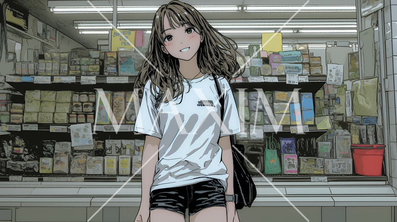 スーパーマーケットで買い物をしている若い女性