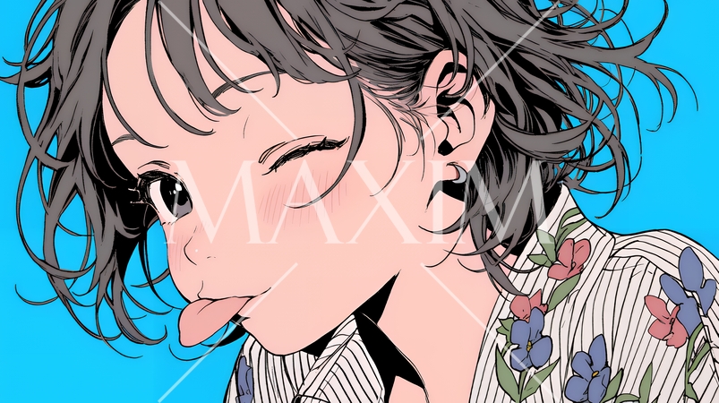 舌を出しておどけている若い女性