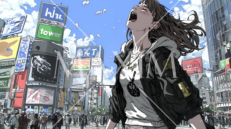 街中で大声で呼びかけている若い女性