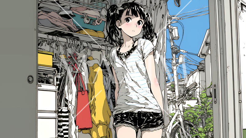 クローゼットを開いて着替えをしようとしている若い女性