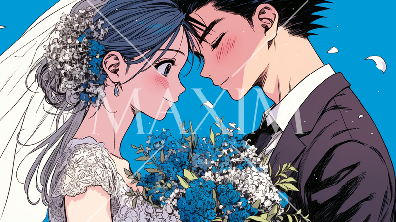 結婚式で見つめ合う新郎新婦：キス