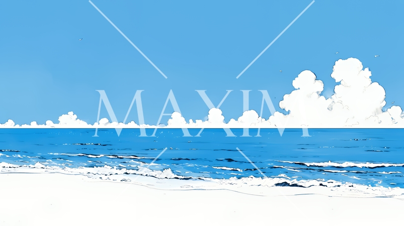 夏のビーチの風景（シンプルな色使い）