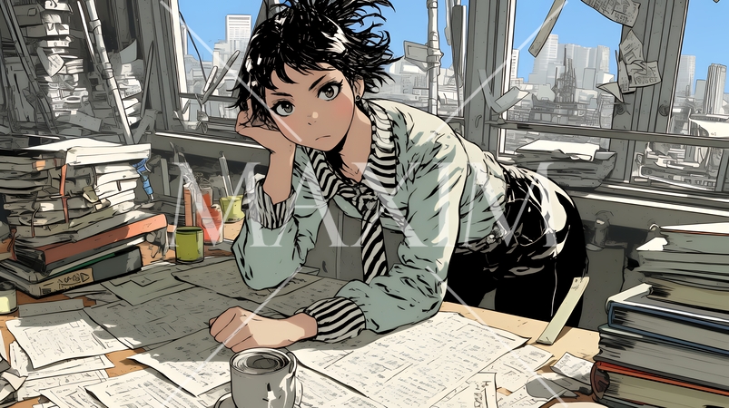 確定申告用書類をまとめている若い女性