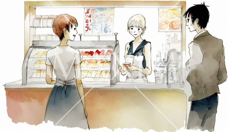 ファーストフード店での客と店員のやりとり
