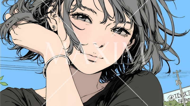 髪をかきあげている（なでている）若い女性