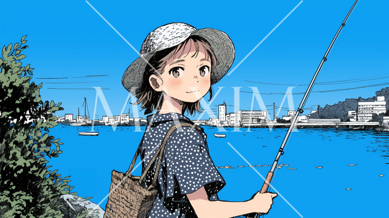 釣りをしている若い女性