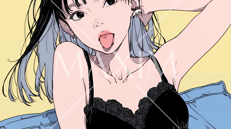 舌を出しておどけている若い女性