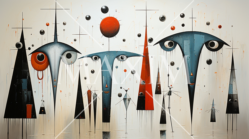 雨の日に傘をさしている人々のキュービズム的描写