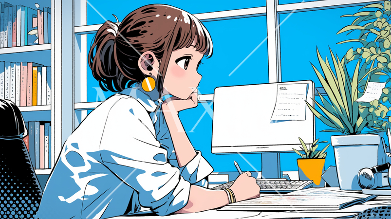 リモートワーク中の若い女性