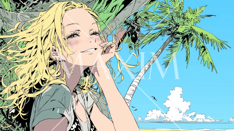 南国の海岸にビキニ姿でいる若い女性