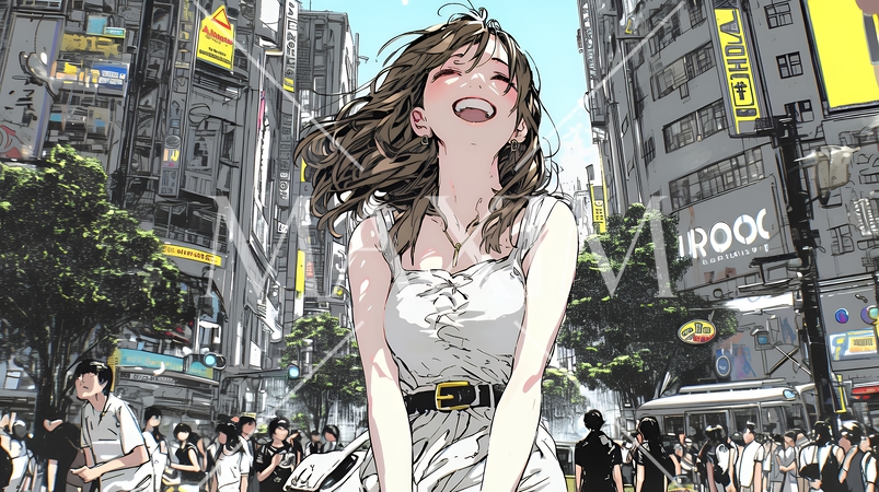 街中で大声で呼びかけている若い女性