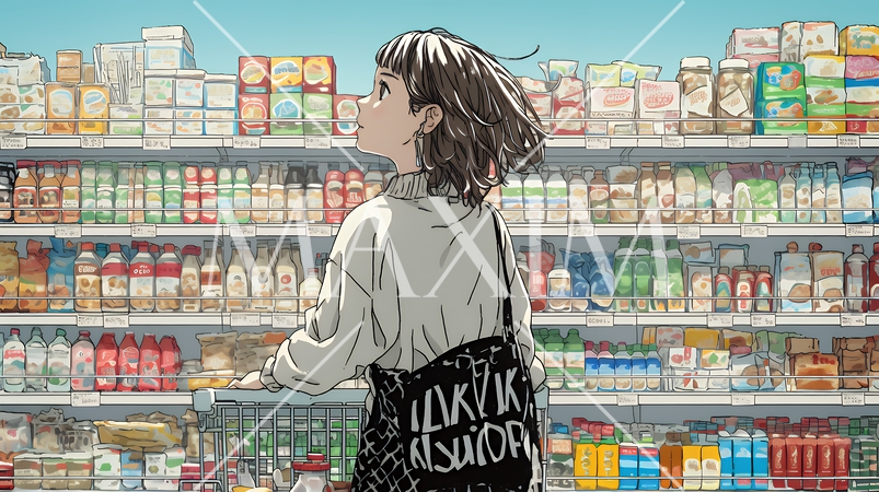 スーパーマーケットで買い物をしている女性