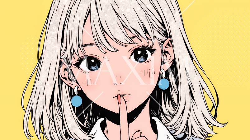 指を唇に当てて「シーShh」というジェスチャーをしている女性