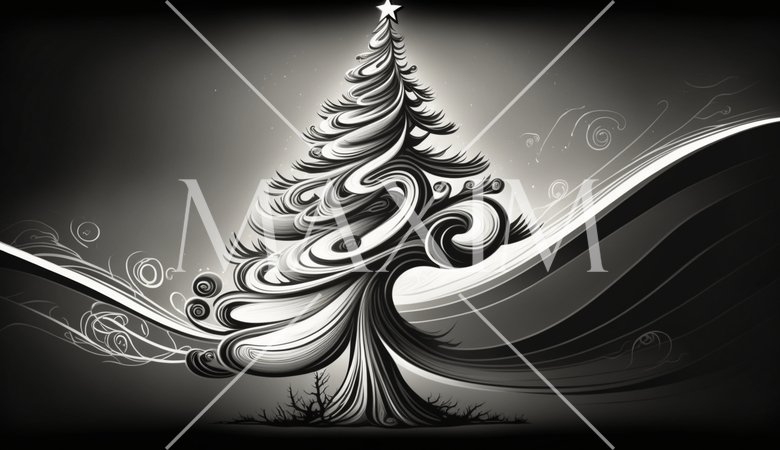 クリスマスツリーの白黒の抽象的イメージ