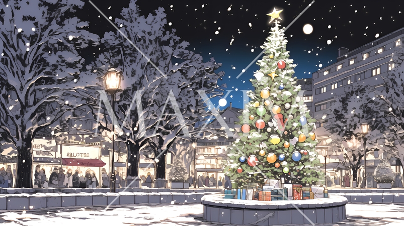 ホワイトクリスマスの都会の夜