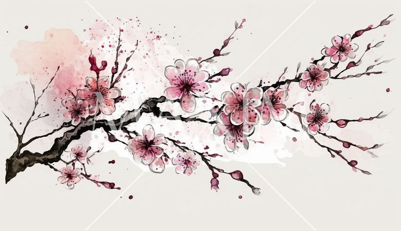 ウメの花の水彩画