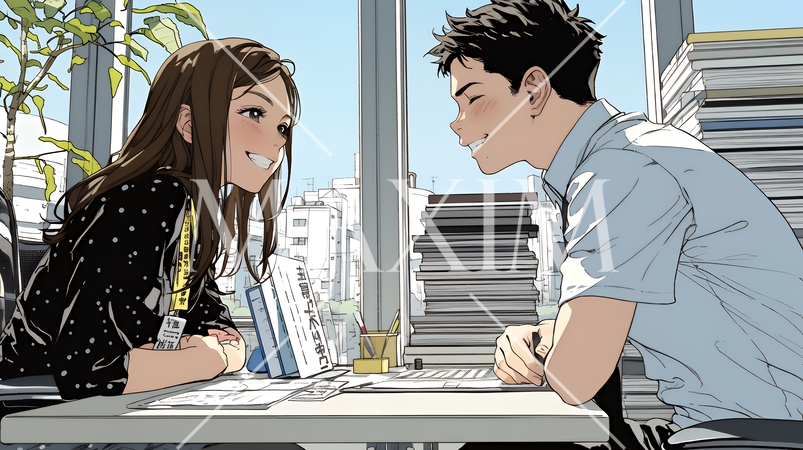 二人でミーティング（面談・インタビュー・会議）の場面