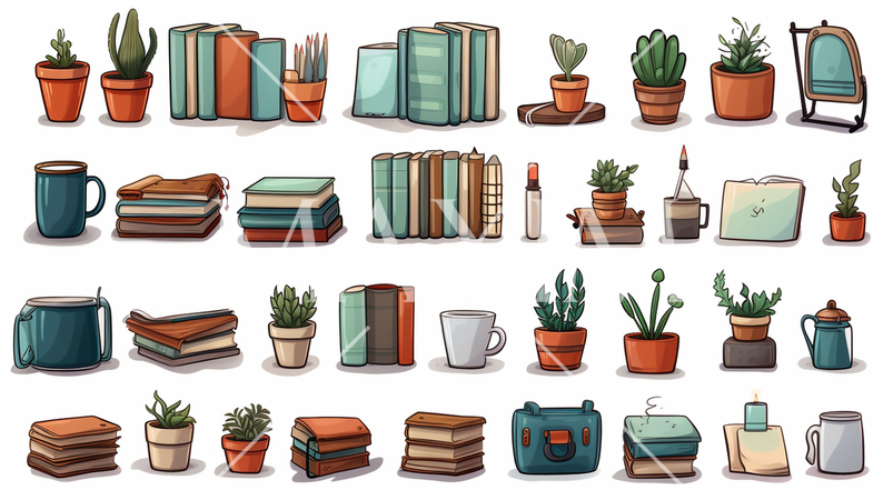 事務机周りの品々のアイコンのリファレンス