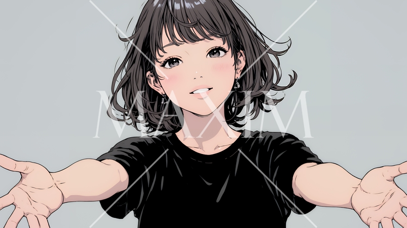 両手を広げて歓迎・驚きの仕草をしている若い女性