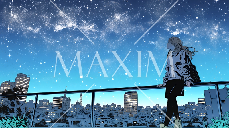 星空を眺めている若い女性