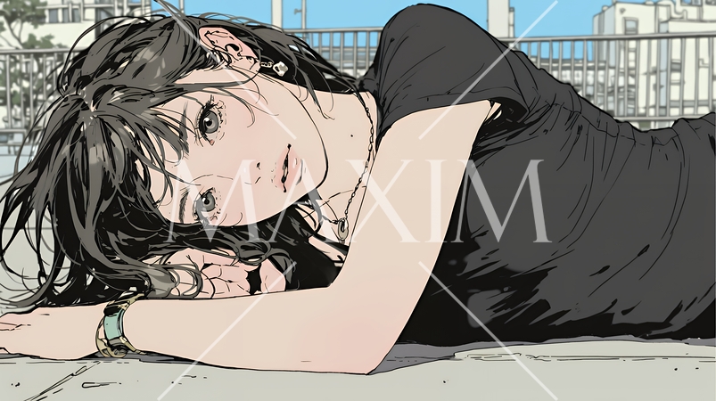 心地よさそうに地面に身を横たえる若い女性