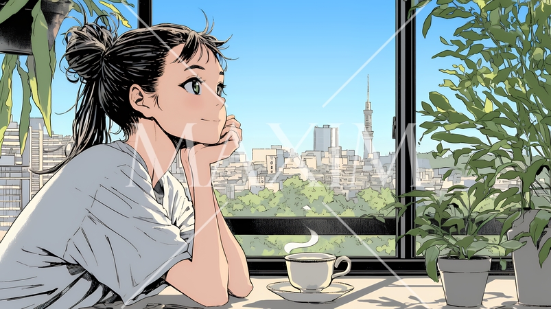 リビングで紅茶を飲んでいる女性