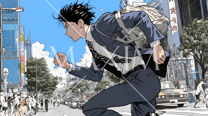 遅刻しそうで猛ダッシュをしている若い男性