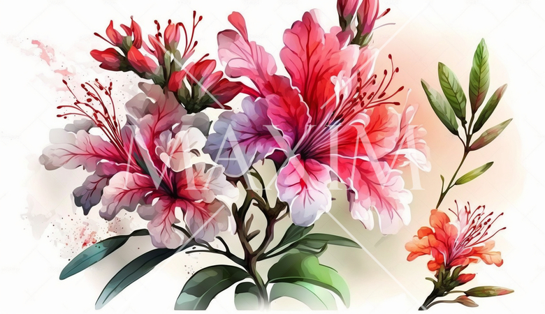 ツツジの花の水彩画