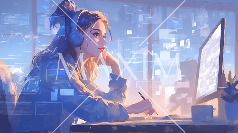 PCで資料作りをしている若い女性