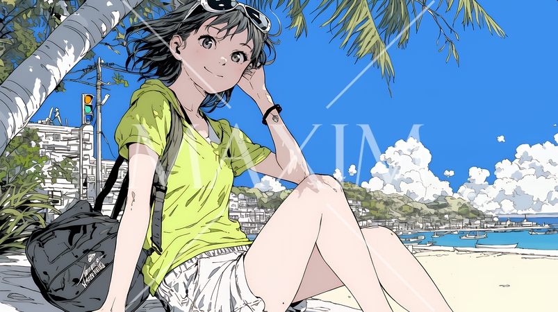 ビーチリゾートを旅行中の若い女性