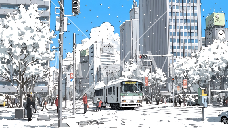 都市の雪景色