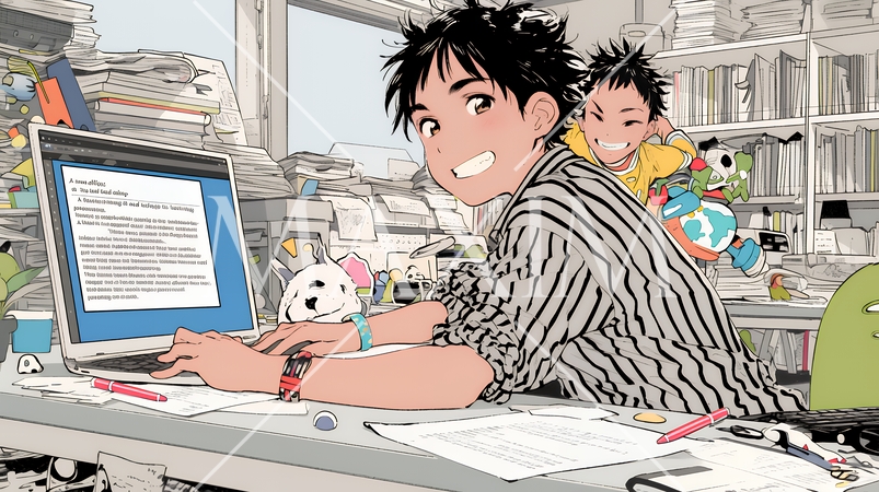 自宅でのリモートワークの場面：子どもが気になって集中できない