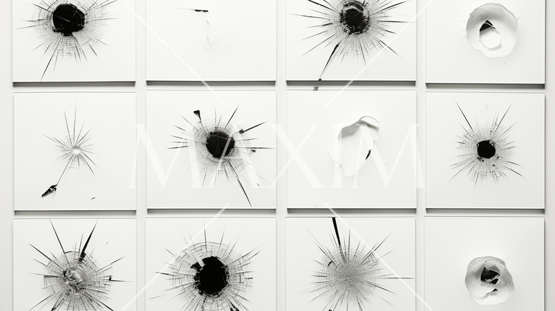 弾痕：ガラスに命中した銃弾の跡